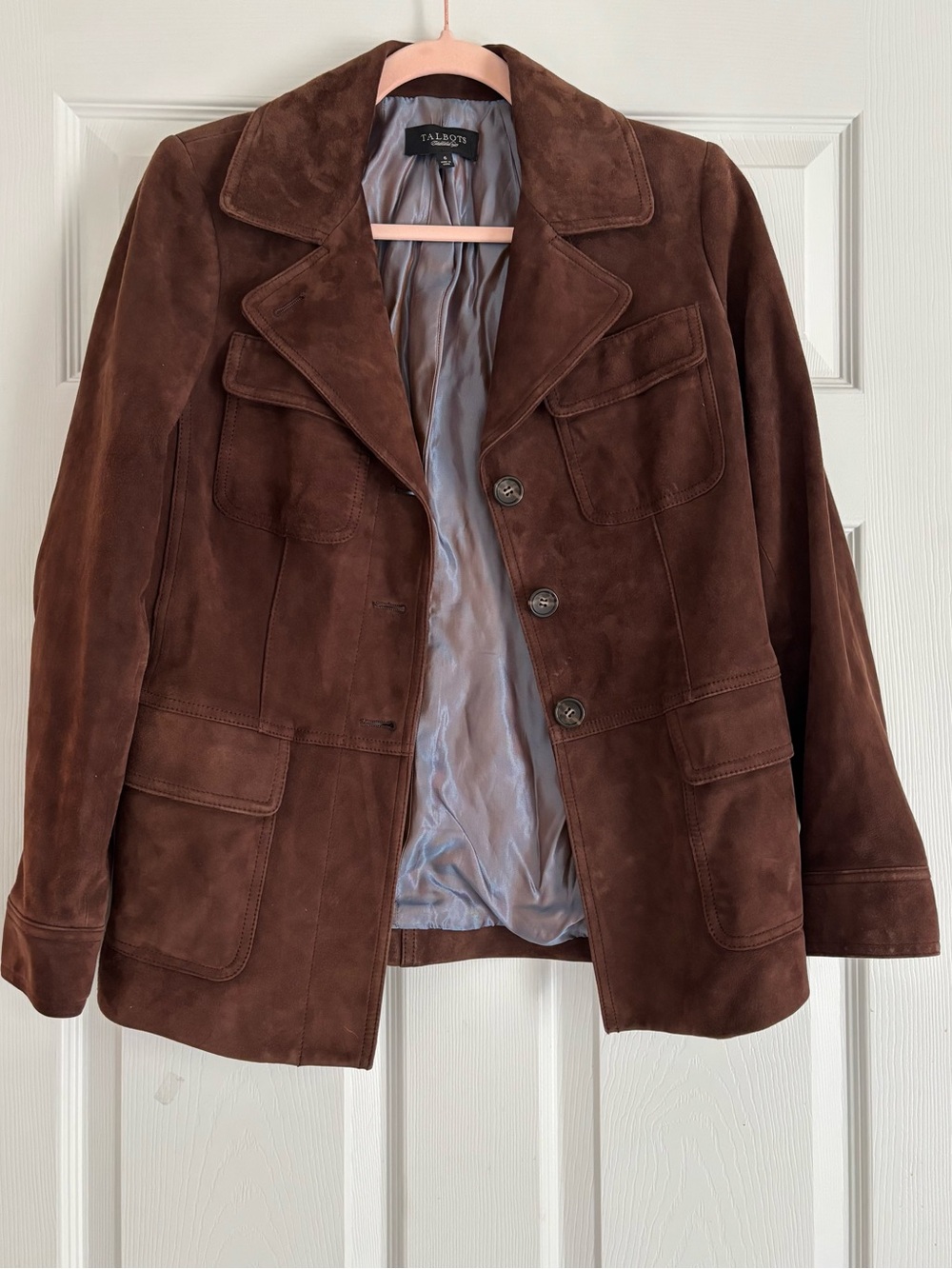 Talbots Brown Suede Leather Women's Button-Front Jacket Sz 6 - Picture 4 of 6